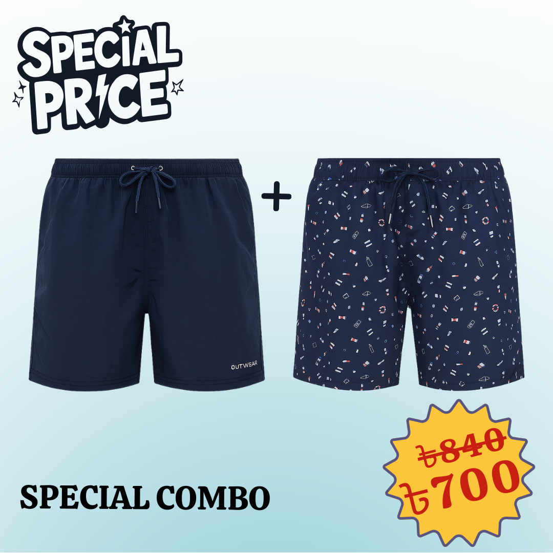 Swim Shorts Navy print And Navy  2pcs Combo