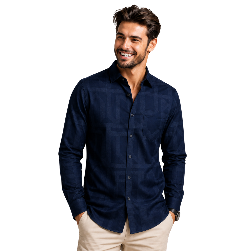 Men's Navy Blue Printed Shirt - Full Sleeve Stylish Casual Shirt for Men