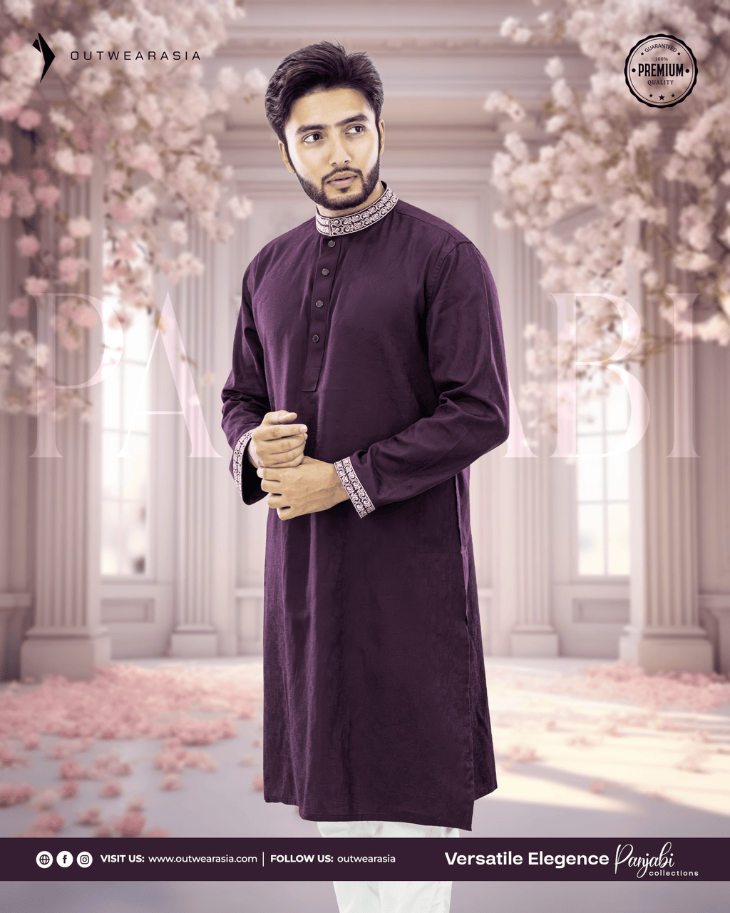Outwear Men's Exclusive Embroidered Cotton Panjabi- D29