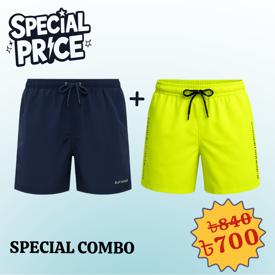 Swim Shorts Neon And Navy  2pcs Combo