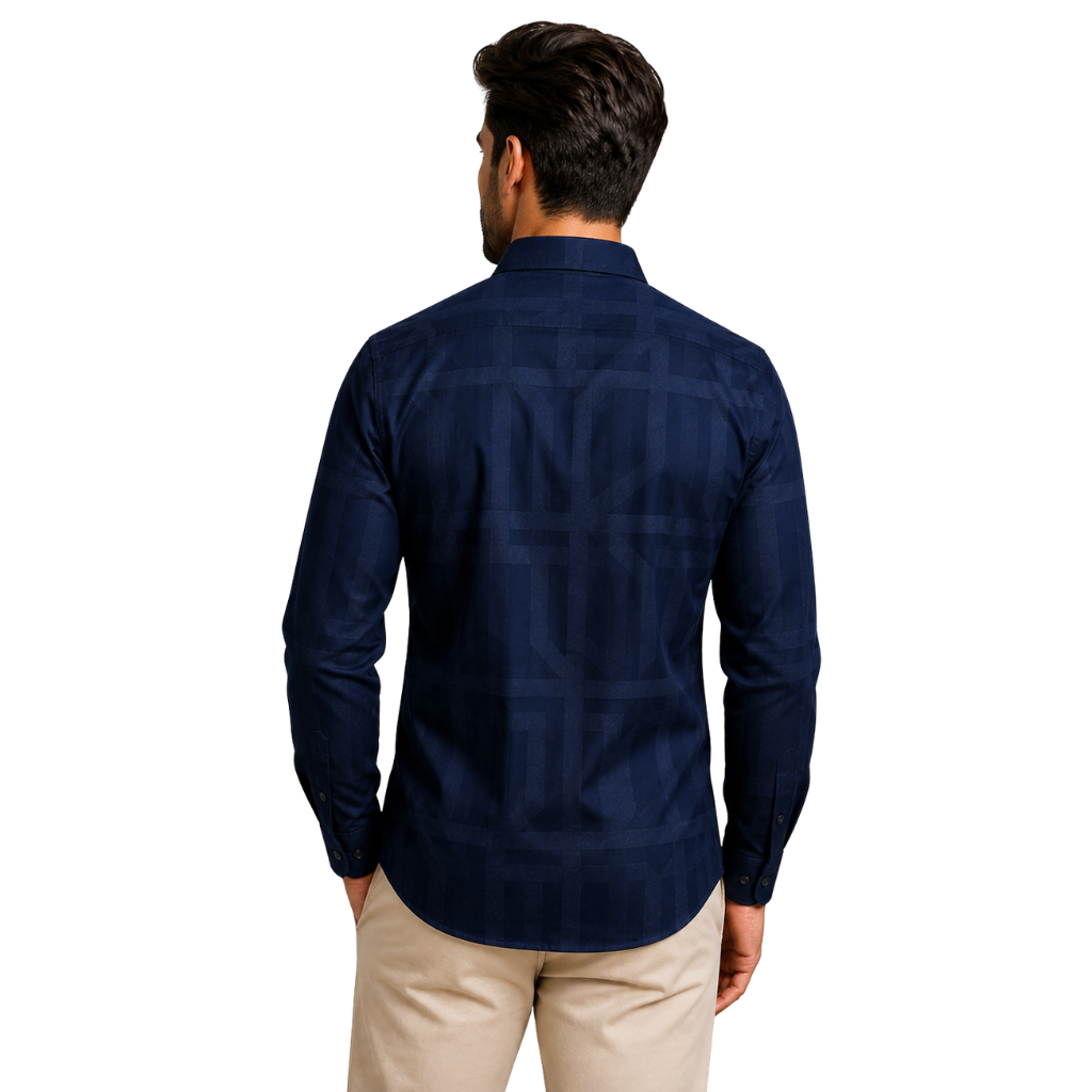 Men's Navy Blue Printed Shirt - Full Sleeve Stylish Casual Shirt for Men