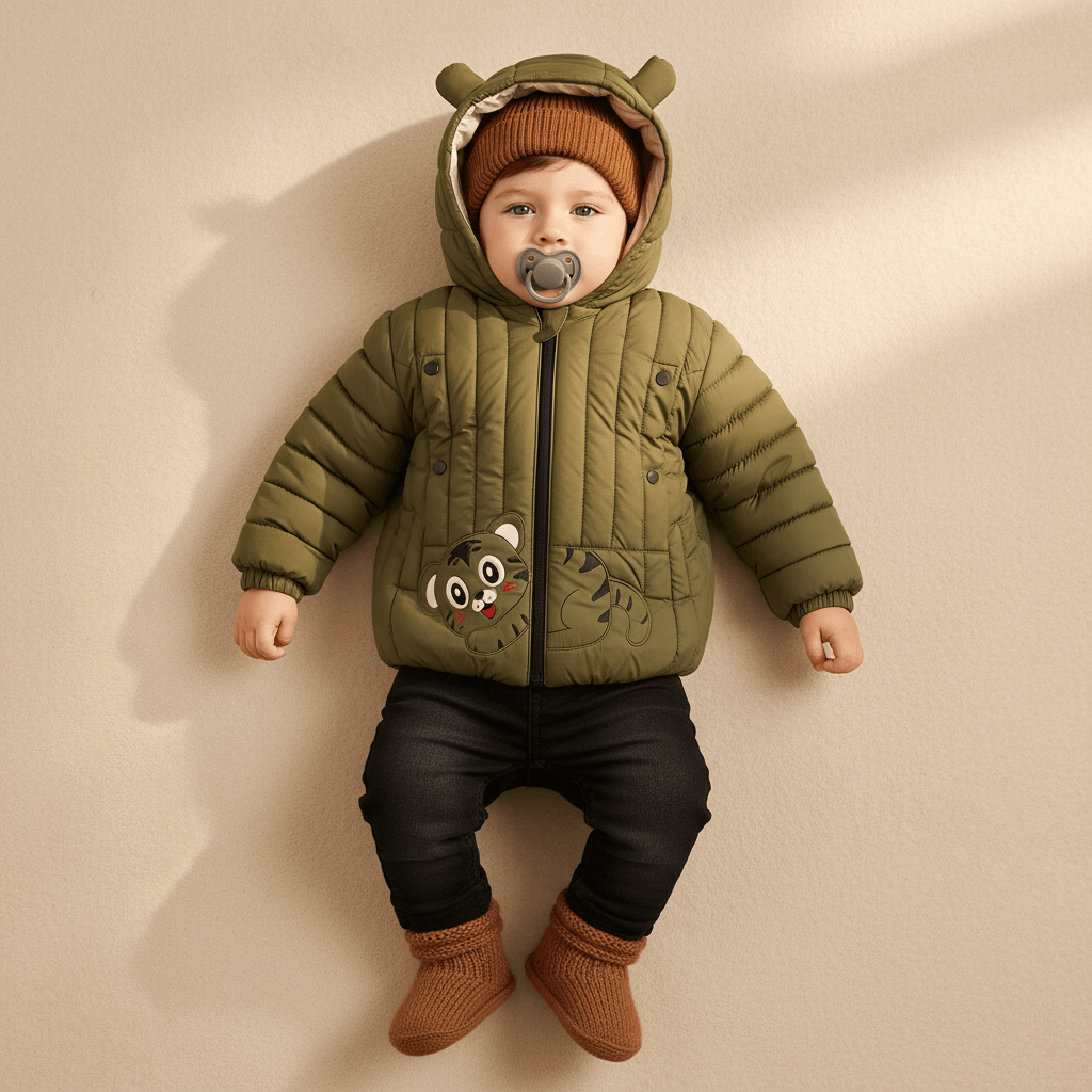 Kid's High Quality Premium Padding Jacket - Toddler Cat face Olive