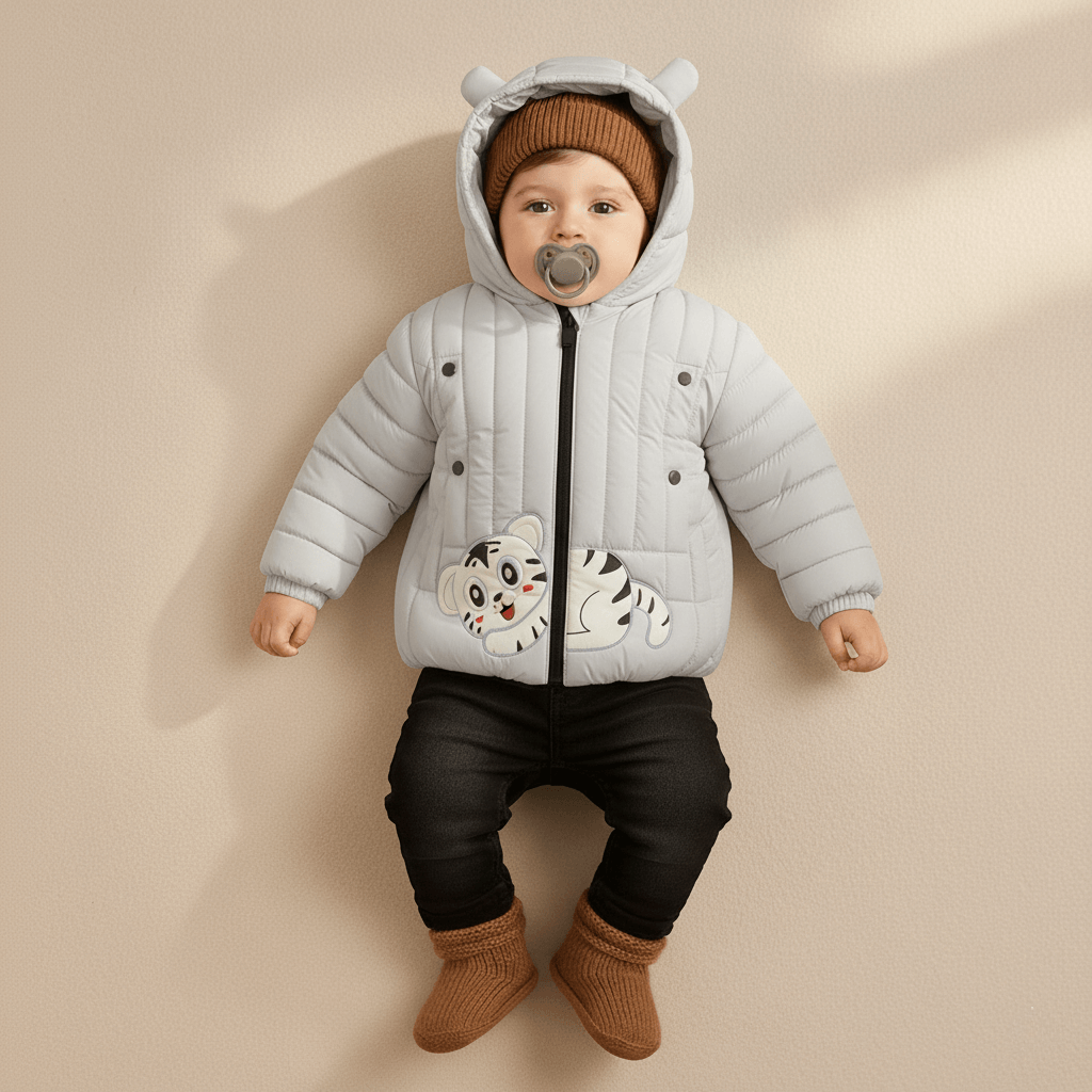 Kid's High Quality Premium Padding Jacket - Toddler Cat face Stone White