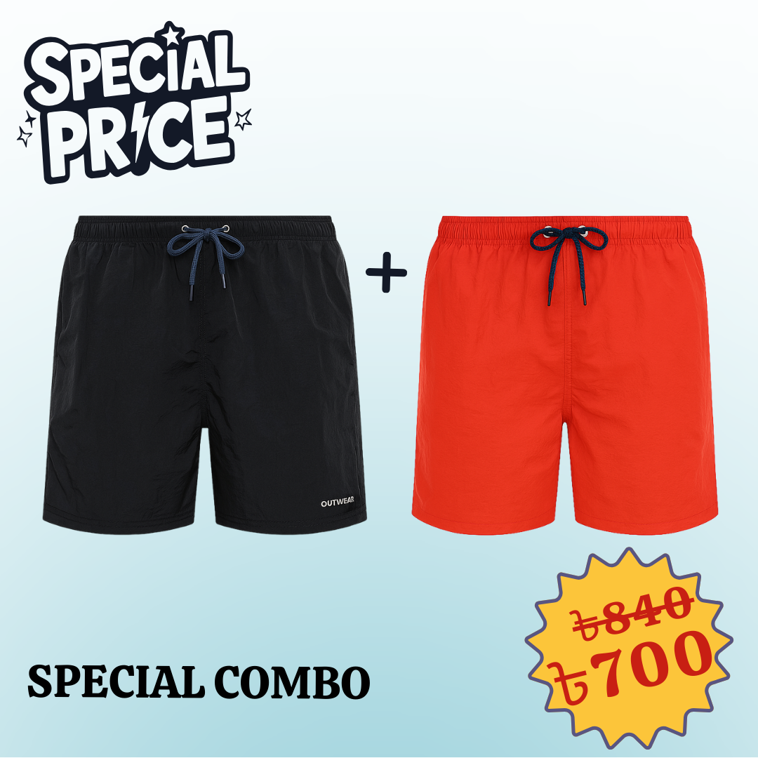 Swim Shorts Black And Orange  2pcs Combo