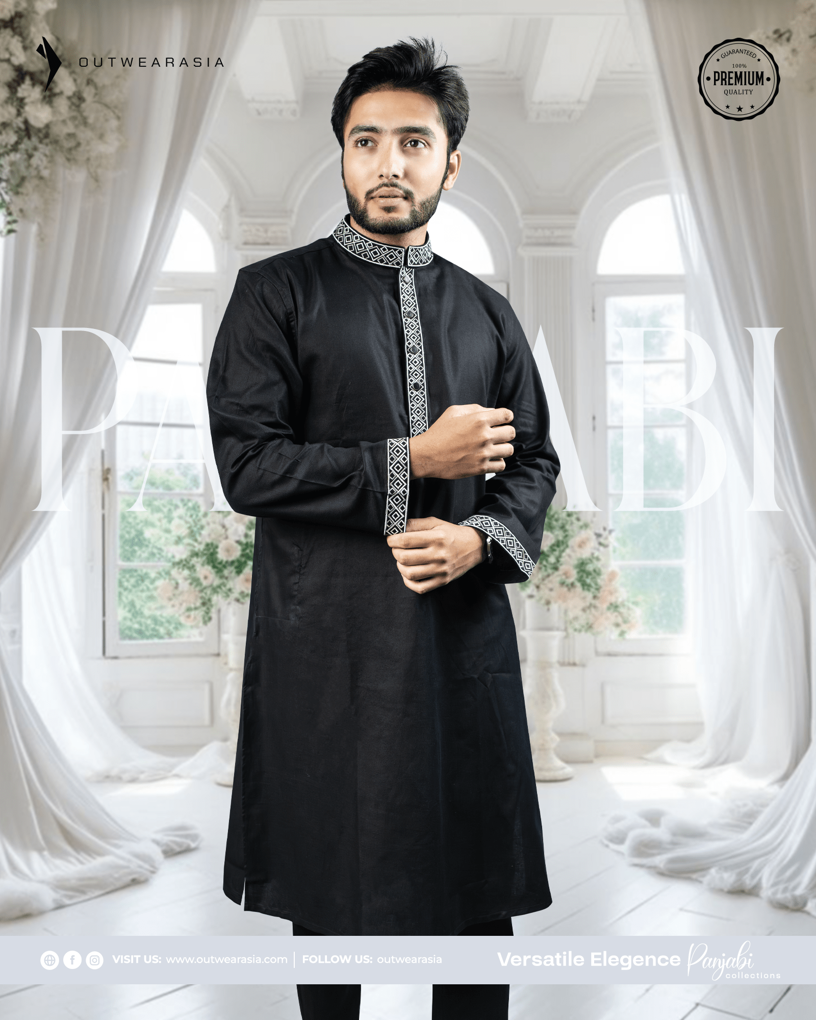 Outwear Men's Exclusive Embroidered Cotton Panjabi- D27