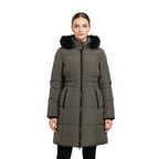 Women's Knee Length Puffer Women Long Sleeve Hooded jacket F&F Olive