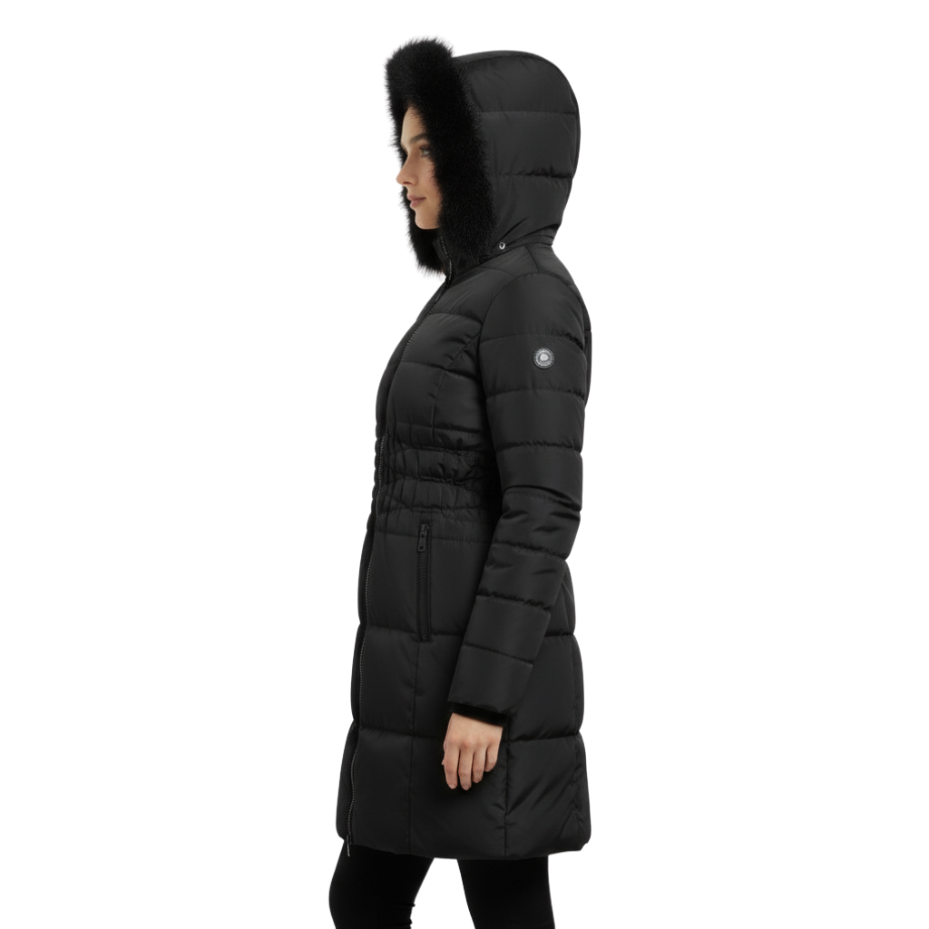 Women's Knee Length Puffer Women Long Sleeve Hooded jacket F&F black