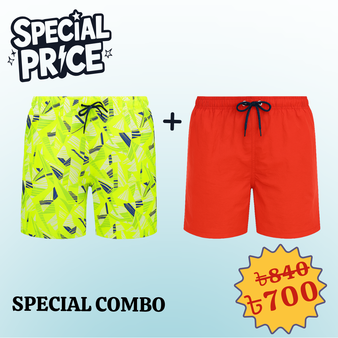 SwimShorts Special Combo Offer Orange and Neon Print 2 pcs