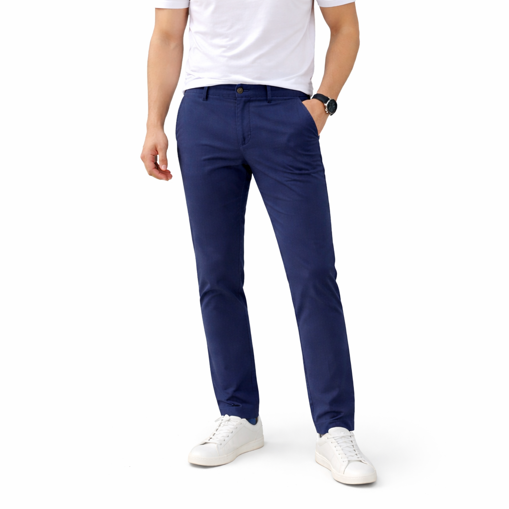 Men’s Slim Fit Navy Stretch Chinos – Canvas Cotton Fabric