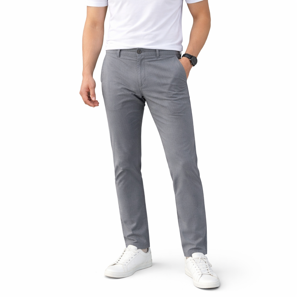 Men’s Slim Fit Light Grey Stretch Chinos – Modern Smart Casual Pants