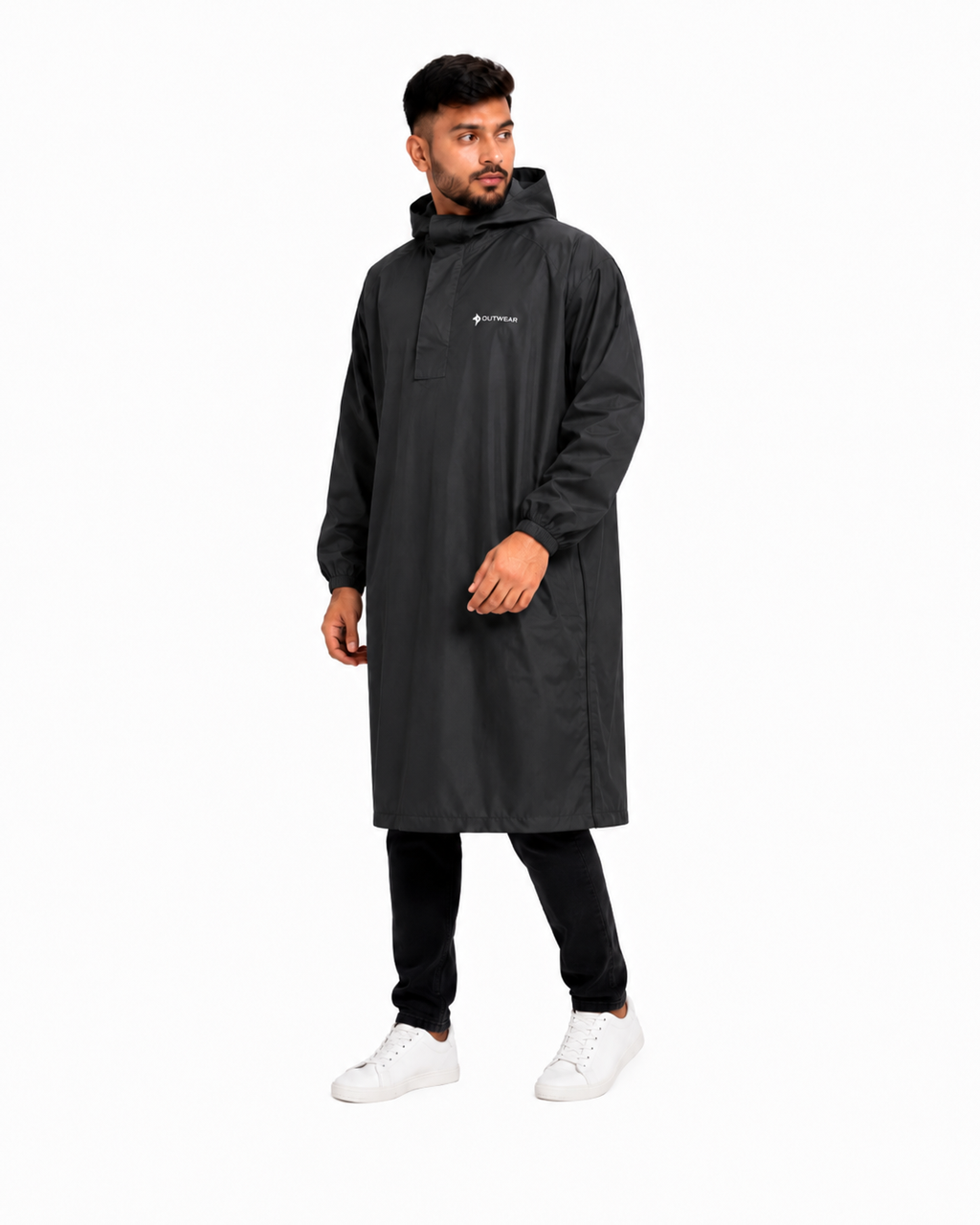 Men’s Waterproof Long Rain Poncho with Hood_Black