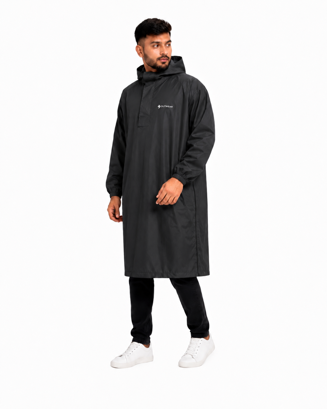 Men’s Waterproof Long Rain Poncho with Hood_Black