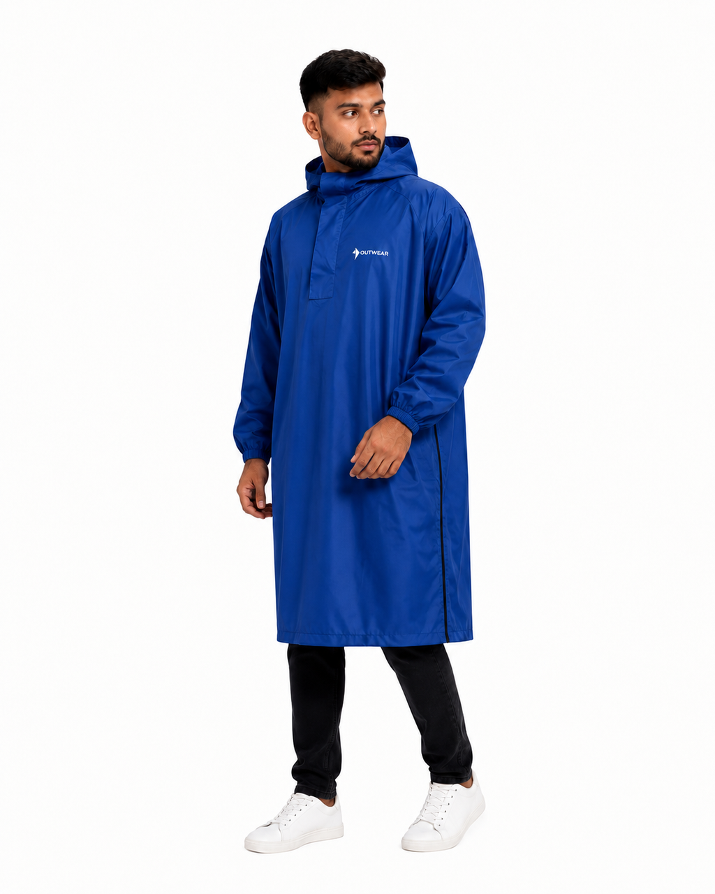 Men’s Waterproof Long Rain Poncho with Hood_Navy Blue