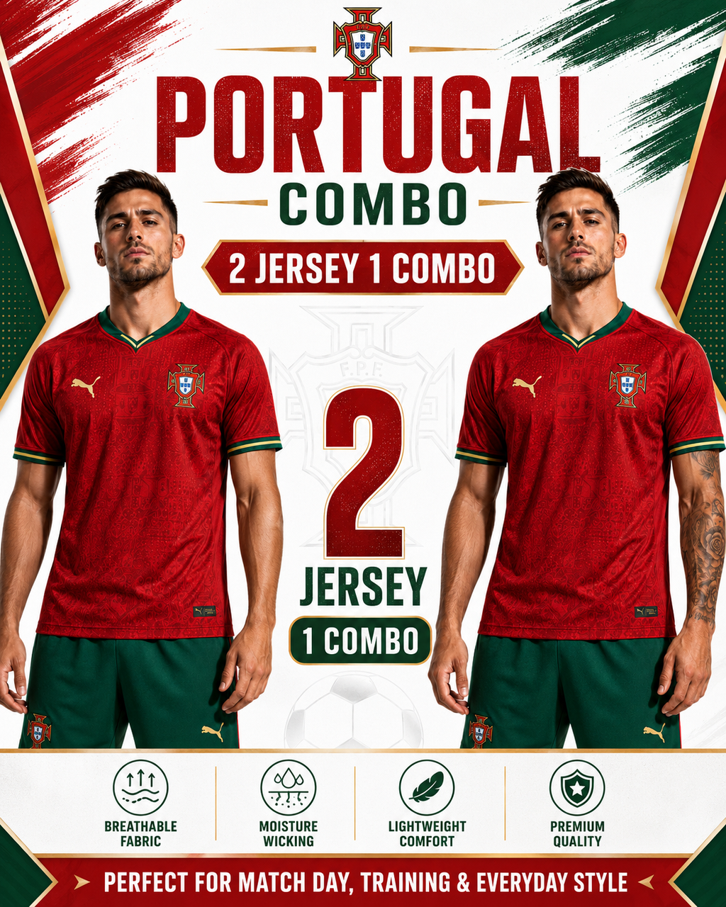 Portugal Home Jersey Combo Pack – 2 Jerseys 1 Combo