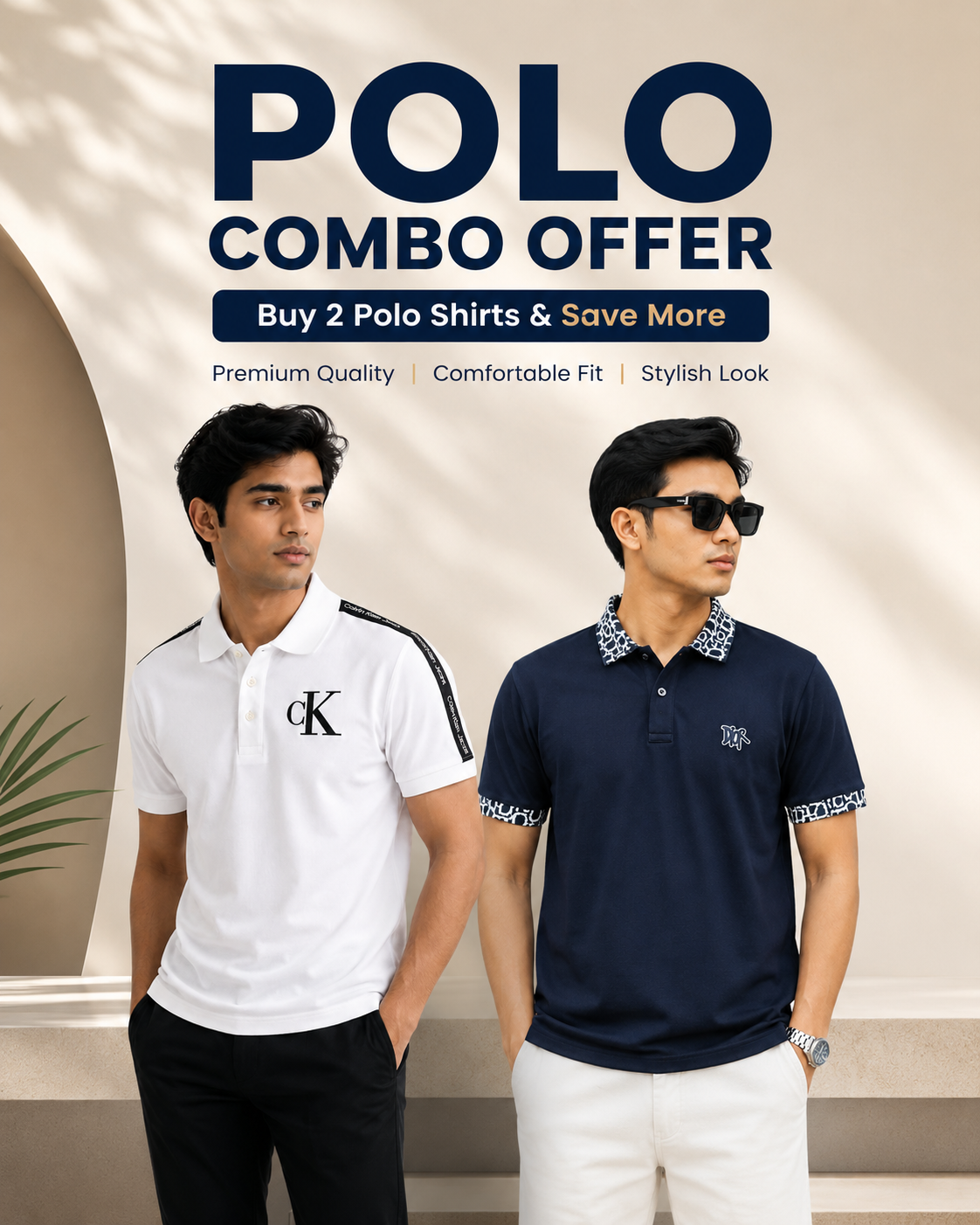 Premium Men’s Polo Shirt Combo Pack – White & Navy Blue | Stylish Casual Wear