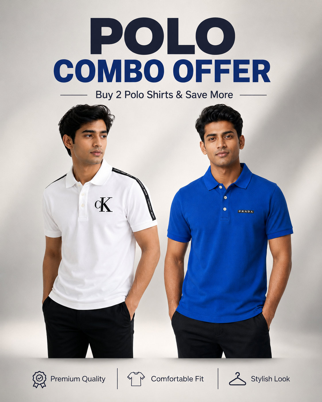 Men’s Premium Polo Combo Pack - White & Royal Blue Polo Shirts