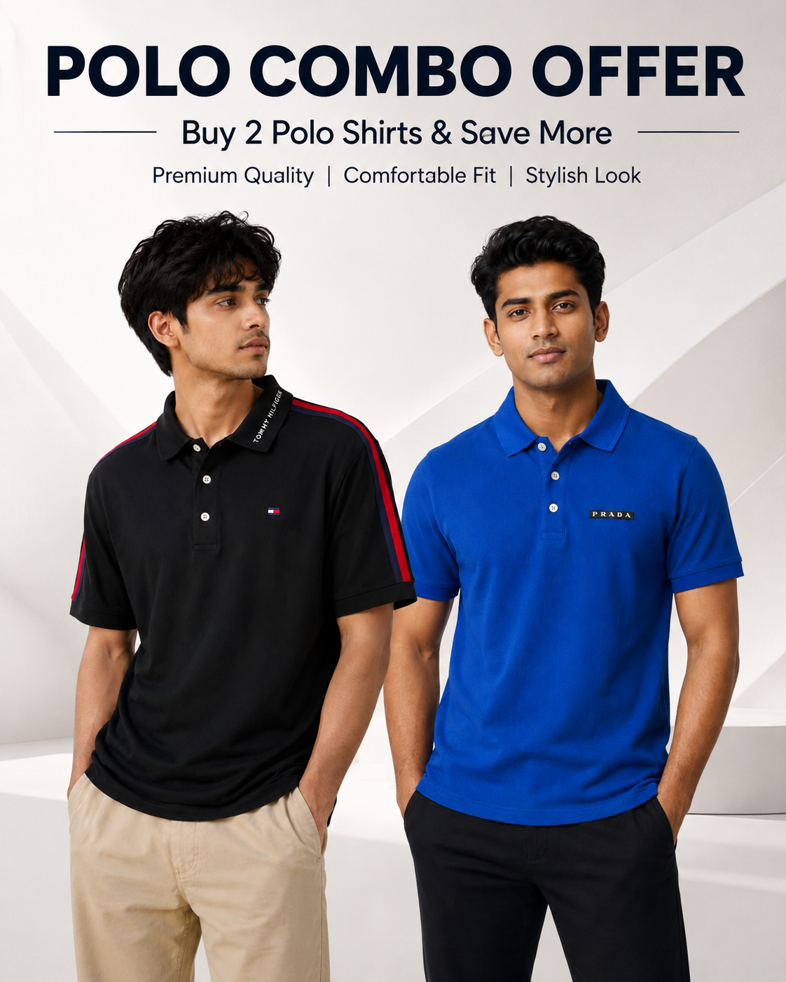 Premium Men’s Polo Shirt Combo Pack – Black Stripe & Royal Blue Polo