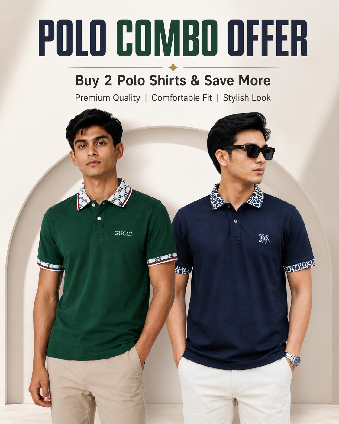 Premium Polo Combo Offer – Green & Navy Half Sleeve Polo Shirt Set