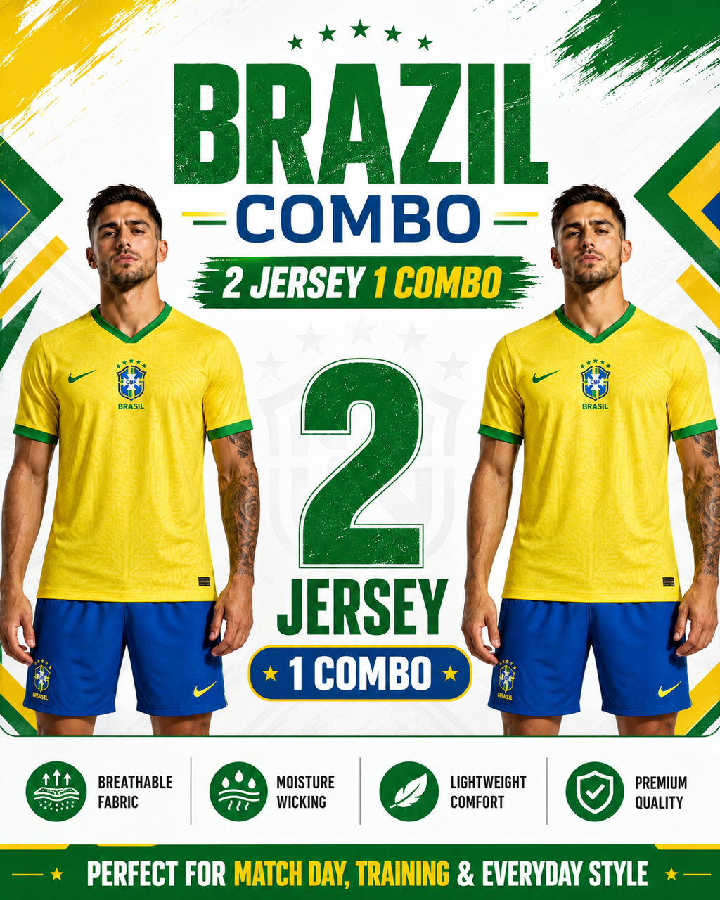 Brazil Football Jersey Combo Pack – 2 Jerseys in 1 Combo