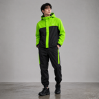 Men’s Waterproof Hooded Raincoat Set Black& Neon Green