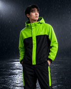 Men’s Waterproof Hooded Raincoat Set Black& Neon Green