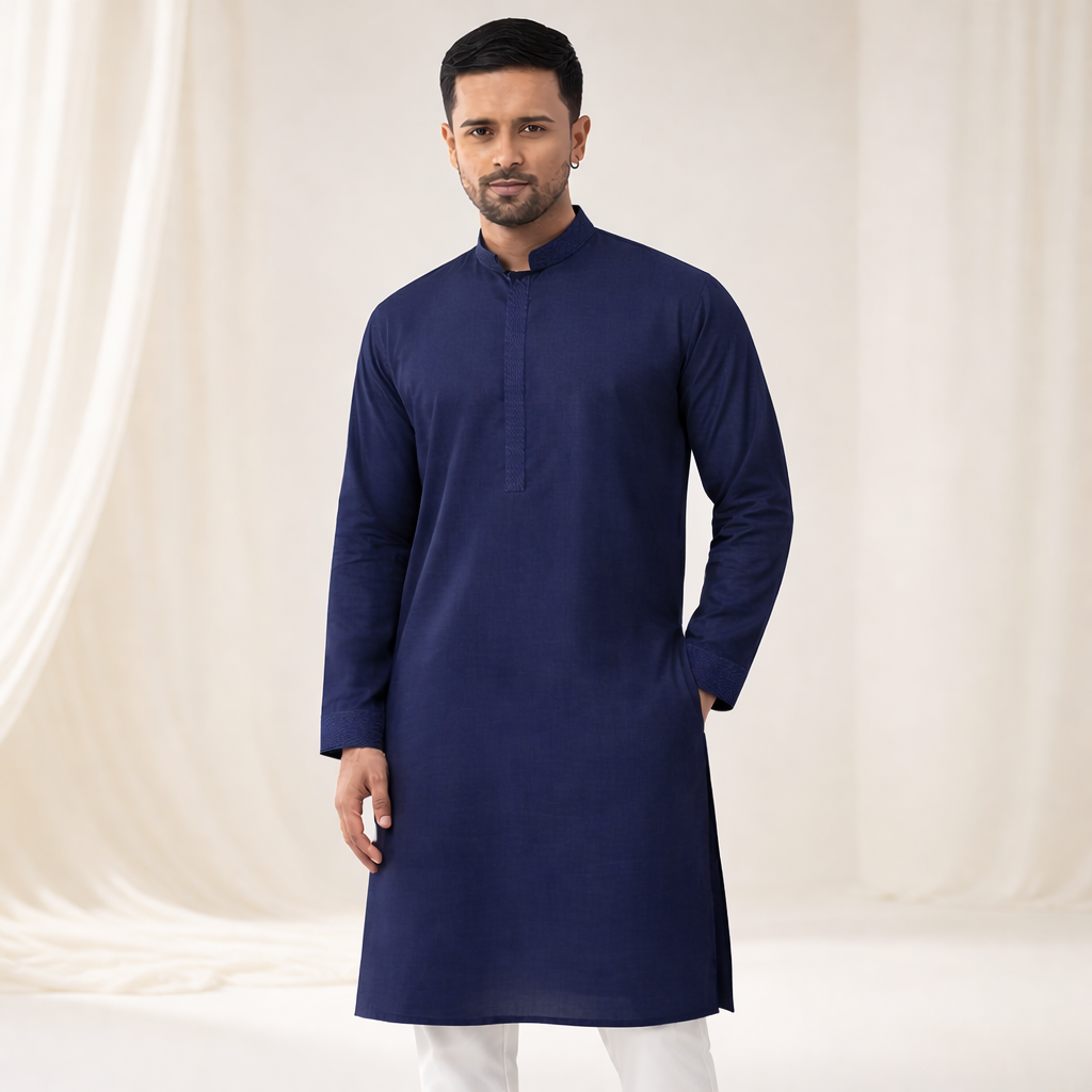 Men’s Blue Clssic Embroidered Punjabi Taqwdeer-3