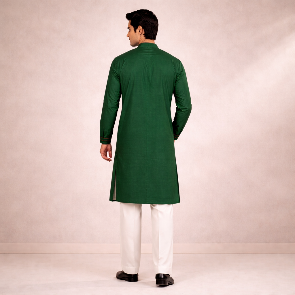 Men’s Green Clssic Embroidered Punjabi Taqwdeer-1