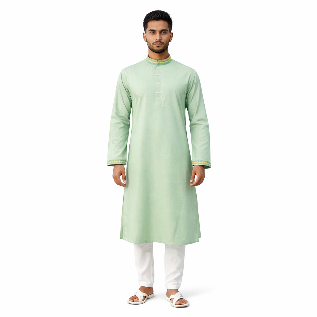 Outwear Men's Exclusive Embroidered Cotton Panjabi- D30_Pest