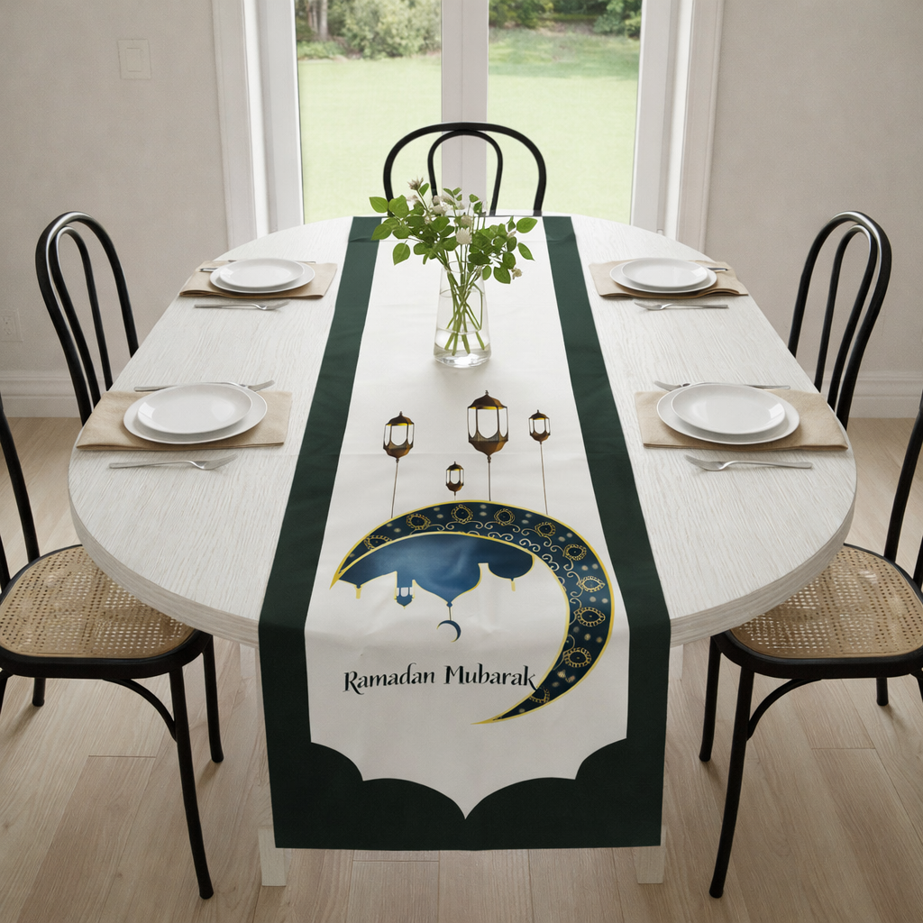 Runner with Gold Damask Accent – Modern Luxury Dining Decor