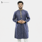 Outwear Men's Exclusive Embroidered Cotton Panjabi- D25_Printed Navy