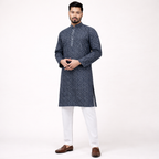 Men's Printed Jacquard Fabric Panjabi | Outwear- D24_Printed Ash