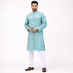 Men's Printed Premium  Cotton Panjabi | Outwear - STPA_Sky Print