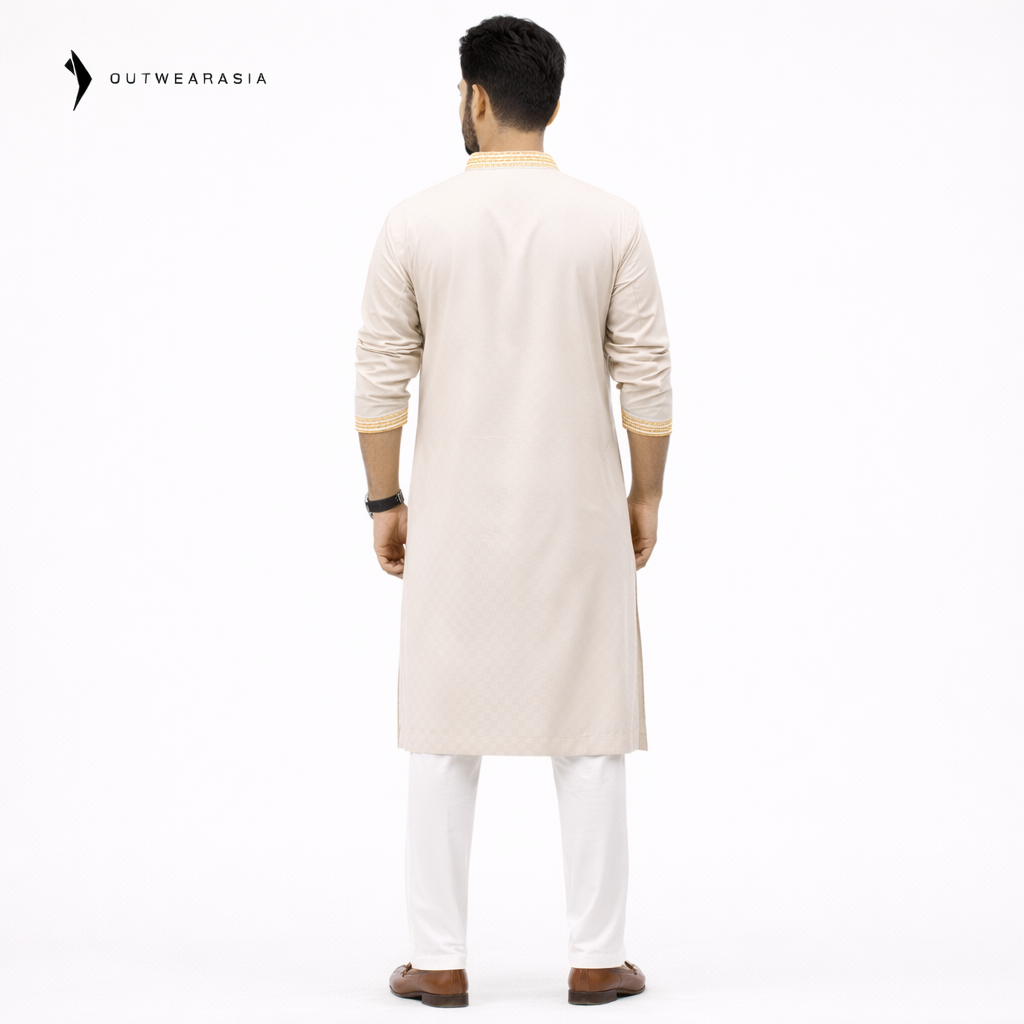Outwear Exclusive Cotton Embroidery Panjabi - A3_Beige