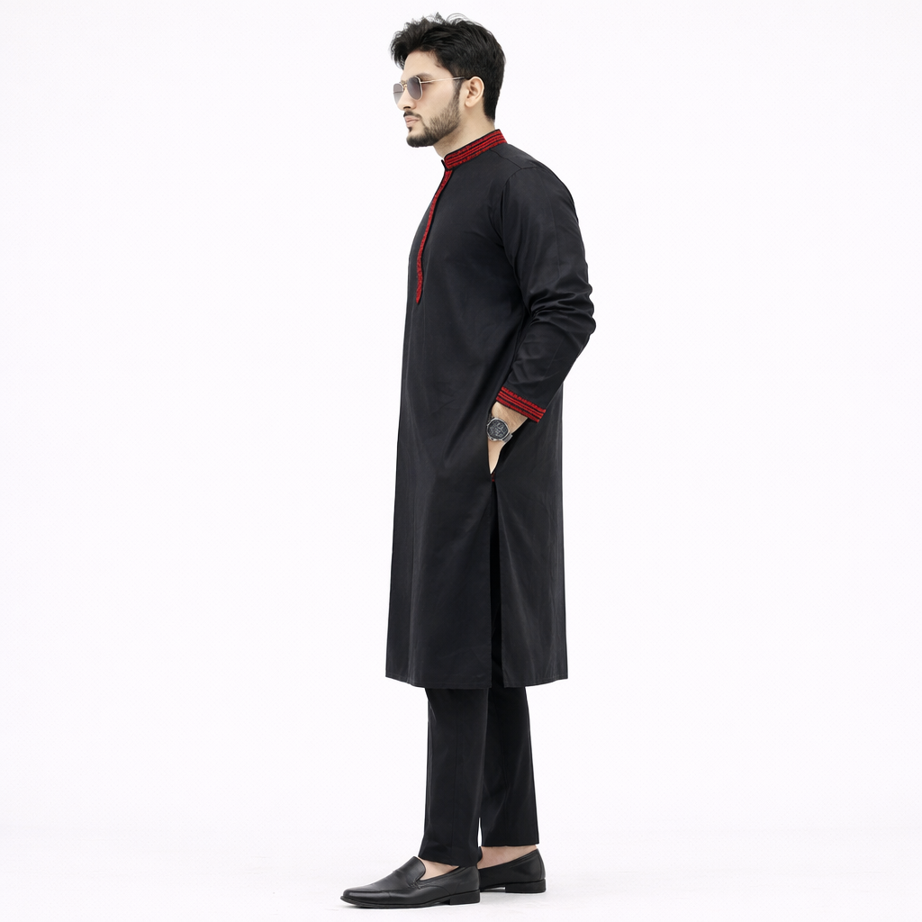 Outwear Exclusive Cotton Embroidery Panjabi - A3_Black