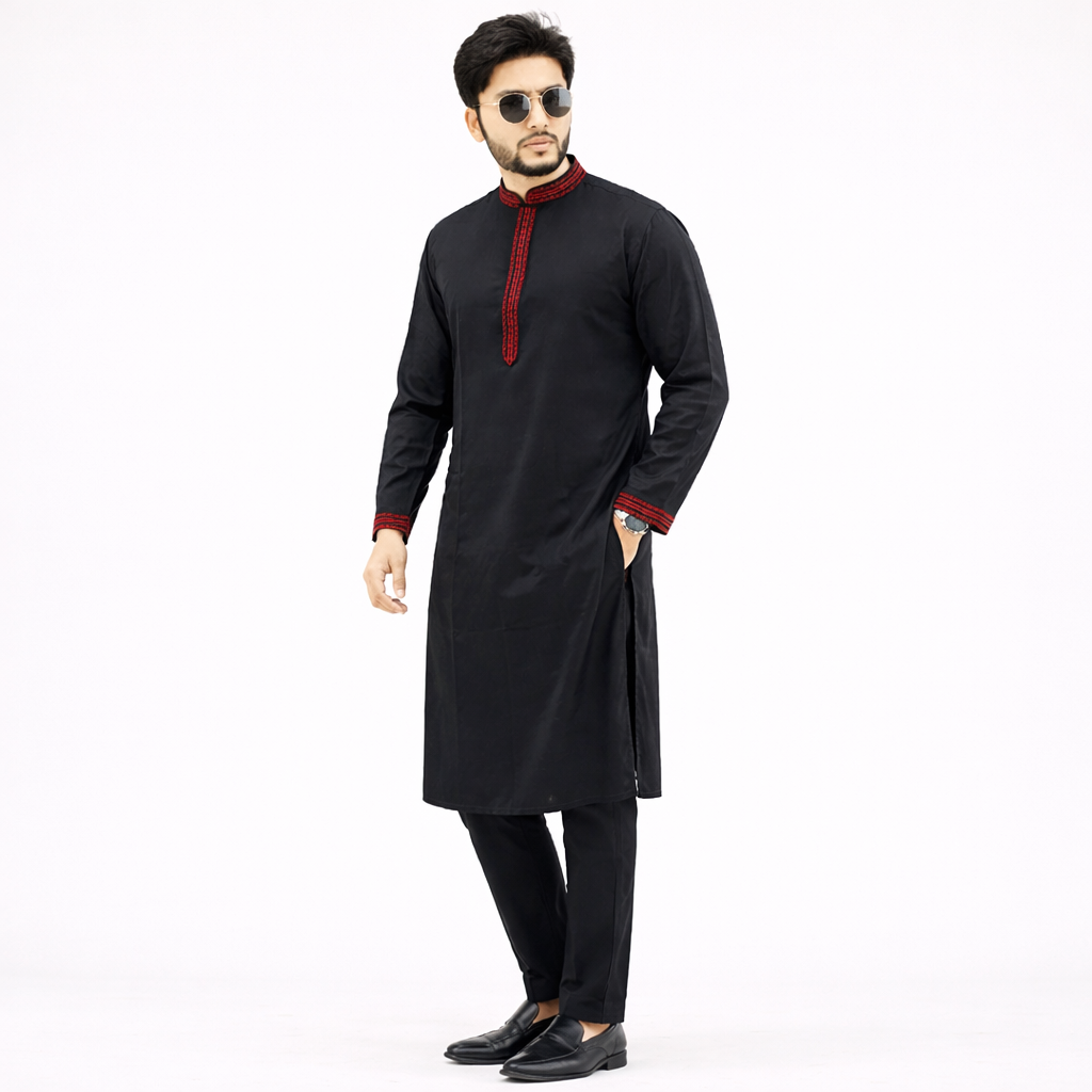 Outwear Exclusive Cotton Embroidery Panjabi - A3_Black