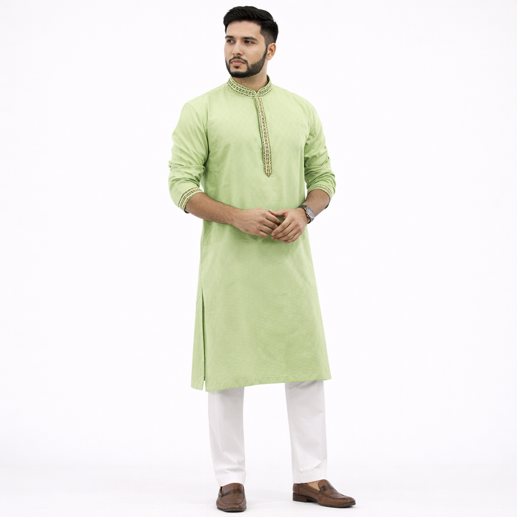 Outwear Exclusive Cotton Embroidery Panjabi - A3_Lemon