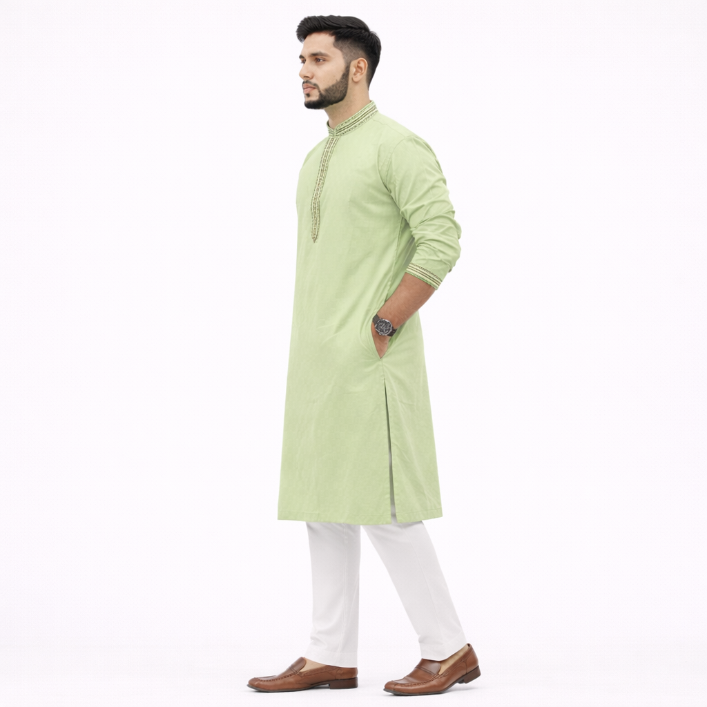 Outwear Exclusive Cotton Embroidery Panjabi - A3_Lemon