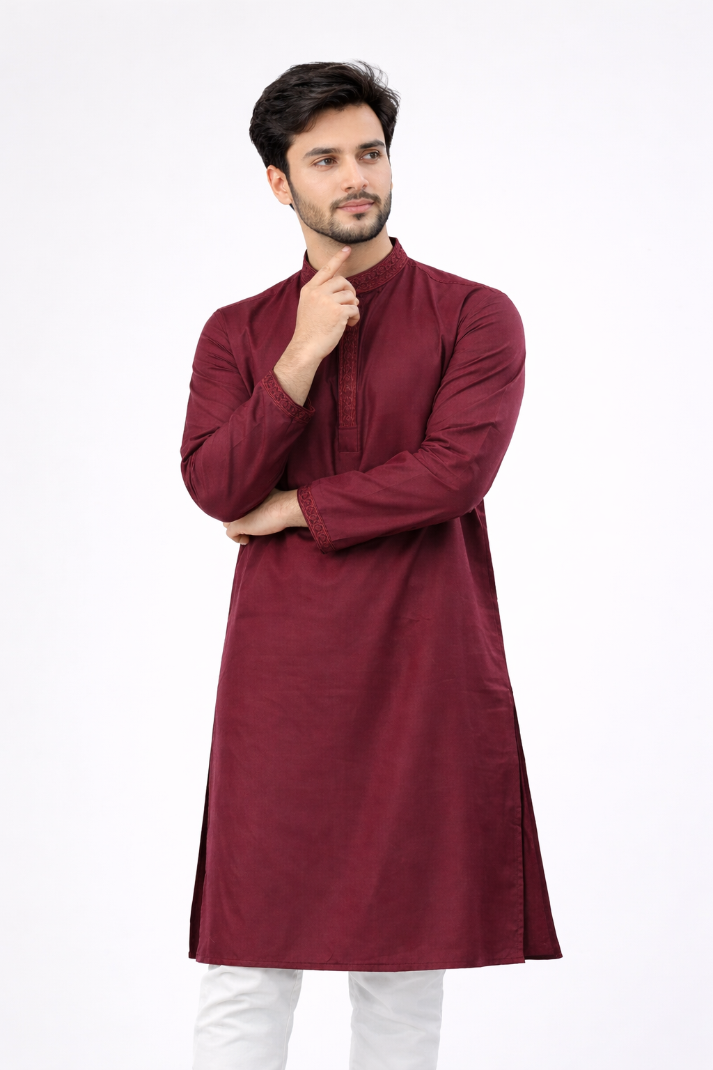 Outwear Men's Exclusive Embroidered Cotton Panjabi- D30