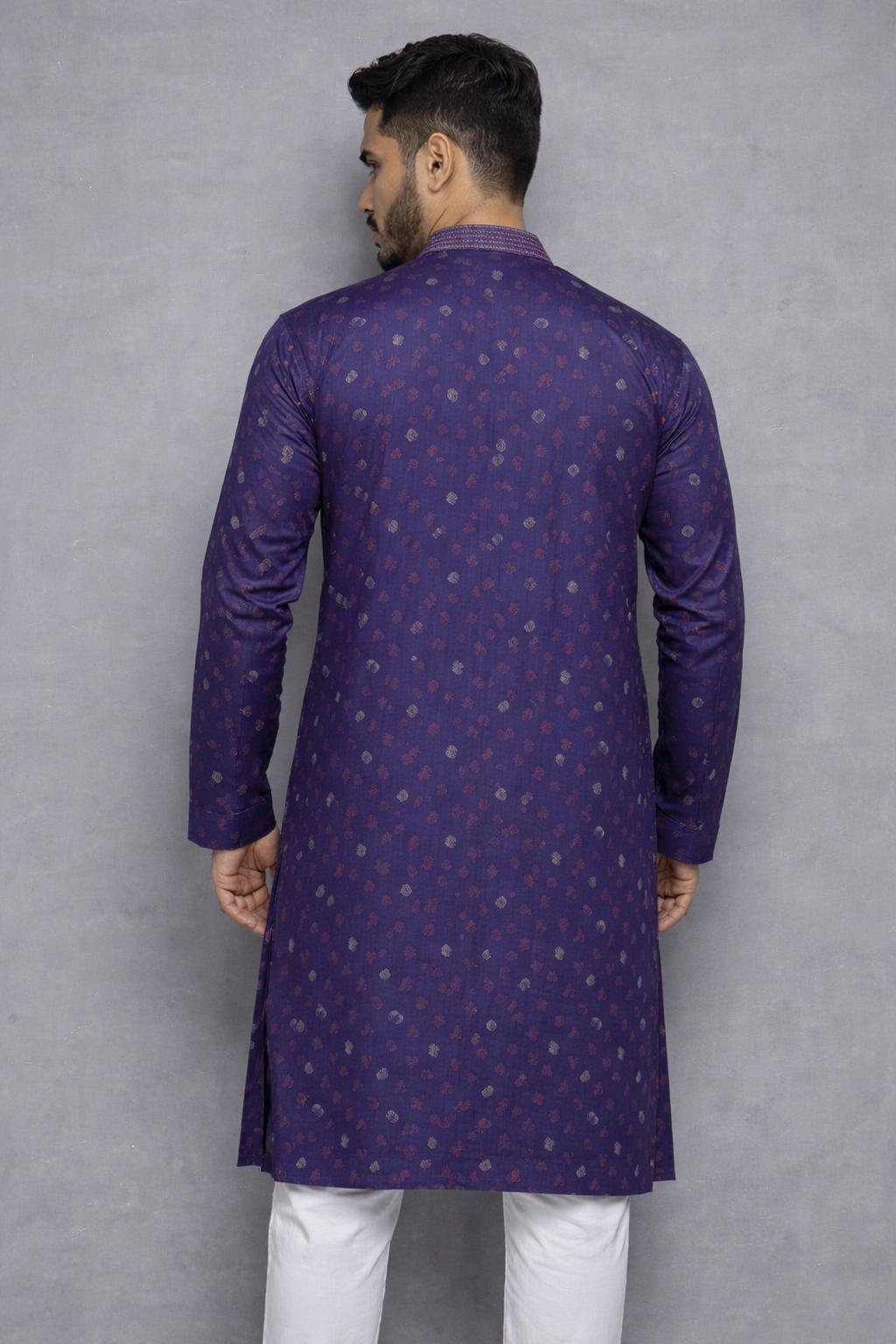 Outwear Men's Exclusive Embroidered Cotton Panjabi- D25_Printed Purple