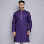 Outwear Men's Exclusive Embroidered Cotton Panjabi- D25_Printed Purple