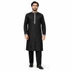 Outwear Men's Exclusive Embroidered Cotton Panjabi- D27_Black
