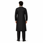Outwear Men's Exclusive Embroidered Cotton Panjabi- D27_Black