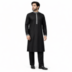 Outwear Men's Exclusive Embroidered Cotton Panjabi- D27_Black