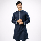 Outwear Men's Exclusive Embroidered Cotton Panjabi- D27_NAVY BLUE