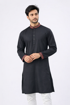 Outwear Men's Exclusive Embroidered Cotton Panjabi- D30_Black