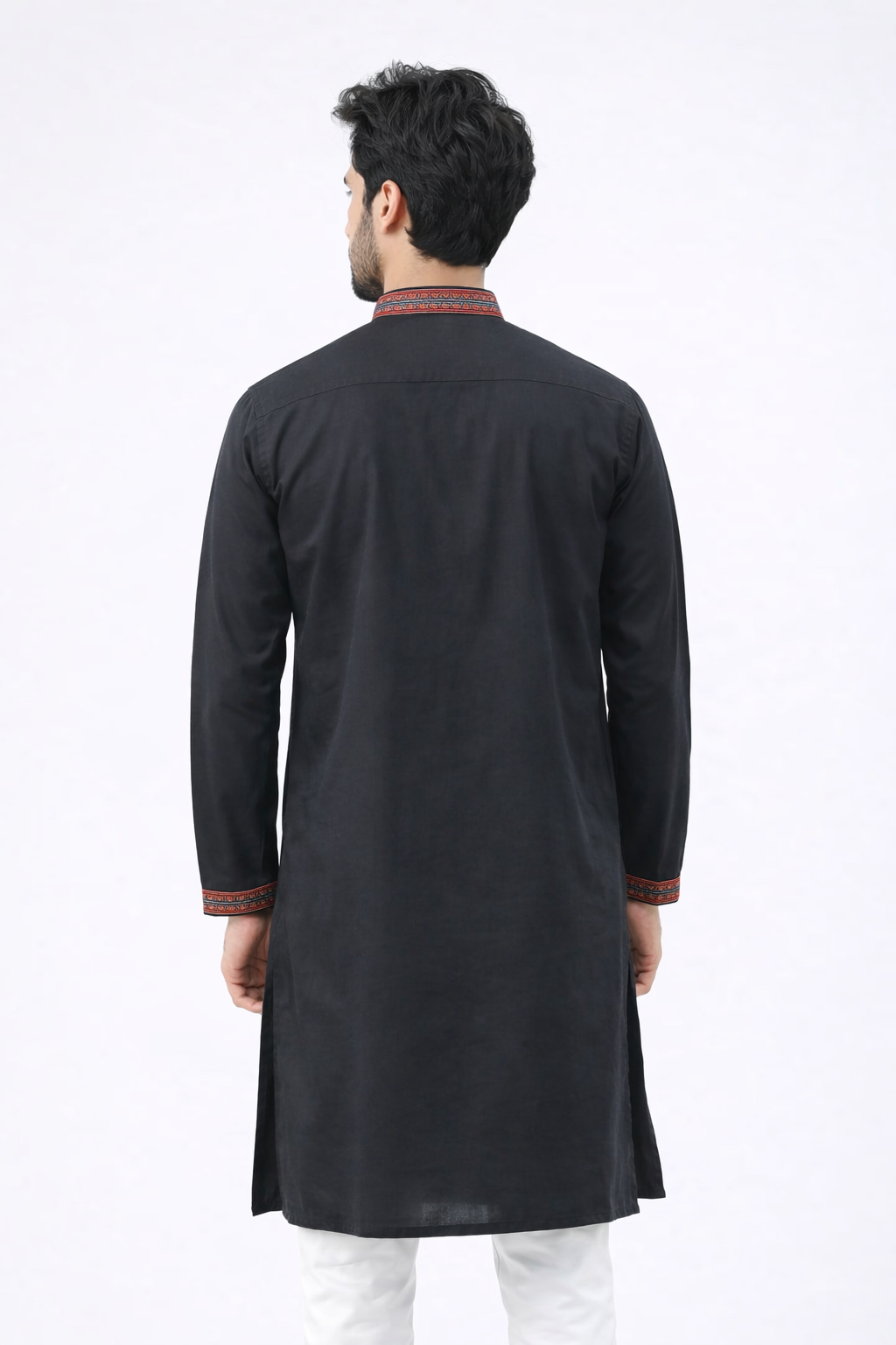 Outwear Men's Exclusive Embroidered Cotton Panjabi- D30_Black