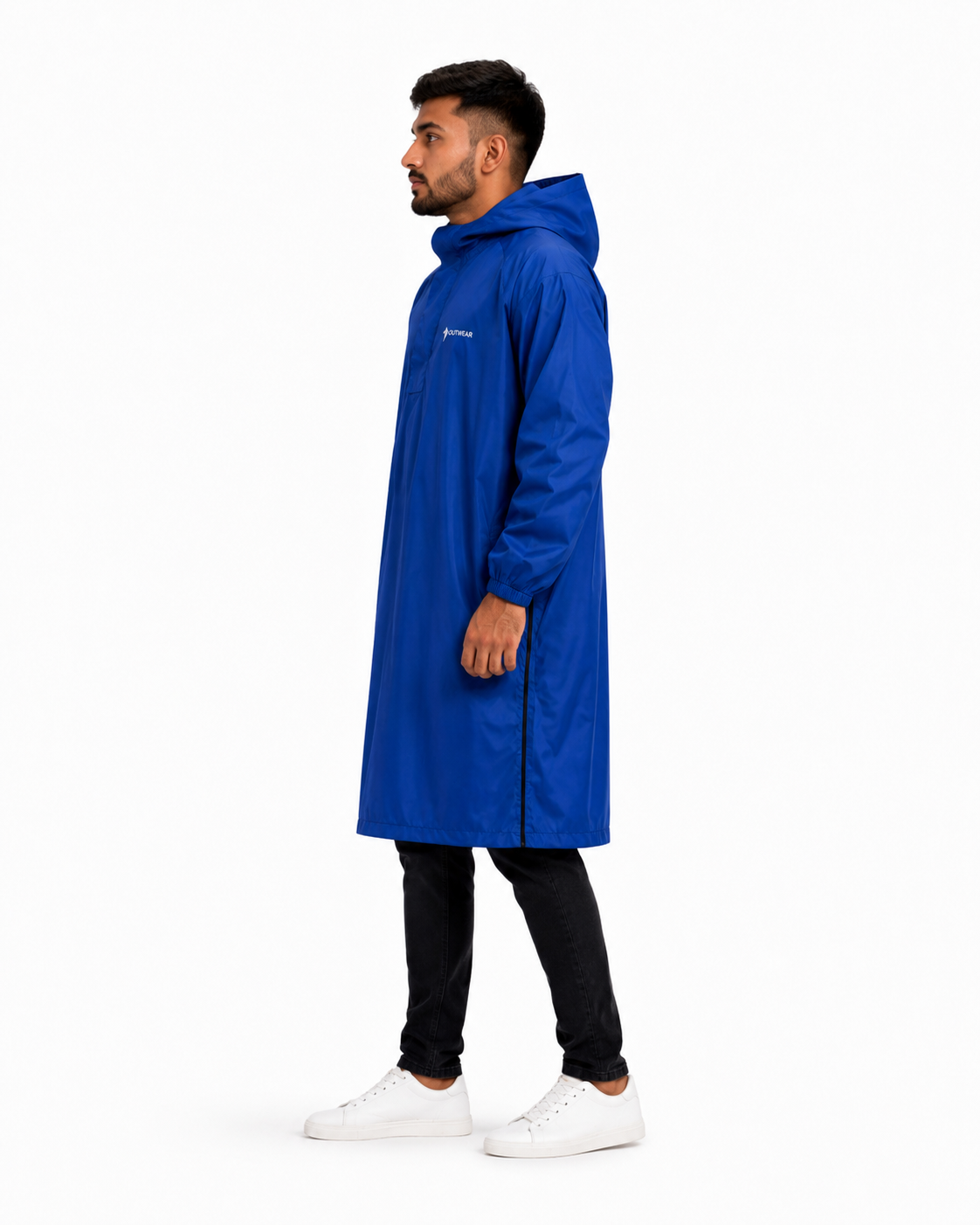 Men’s Waterproof Long Rain Poncho with Hood_Navy Blue