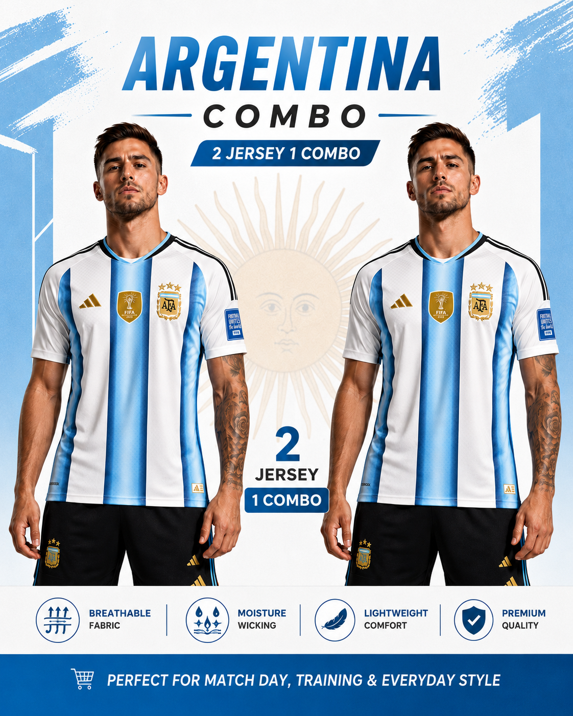 Argentina Home Jersey Combo Pack for Men | 2 Jerseys 1 Combo |