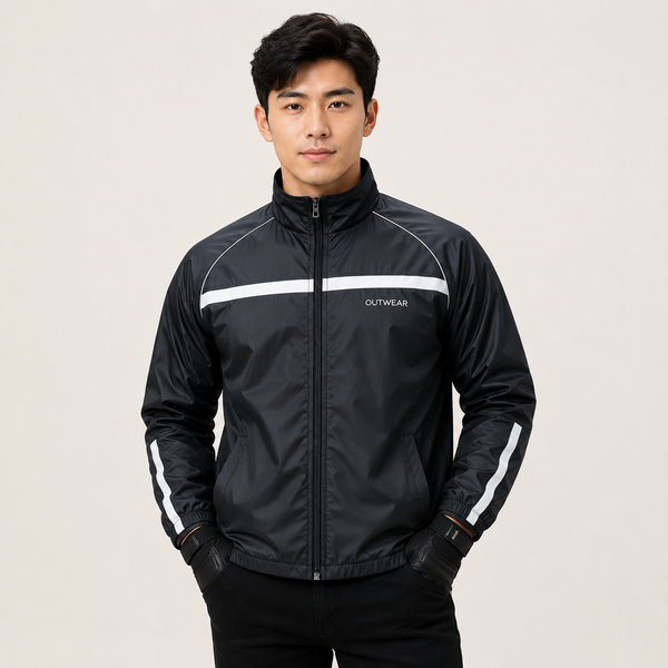 Premium Biker Windbreaker for Men’s With Printed Reflective, More Elasticity RIB & Raglan Collar- Gusty Black