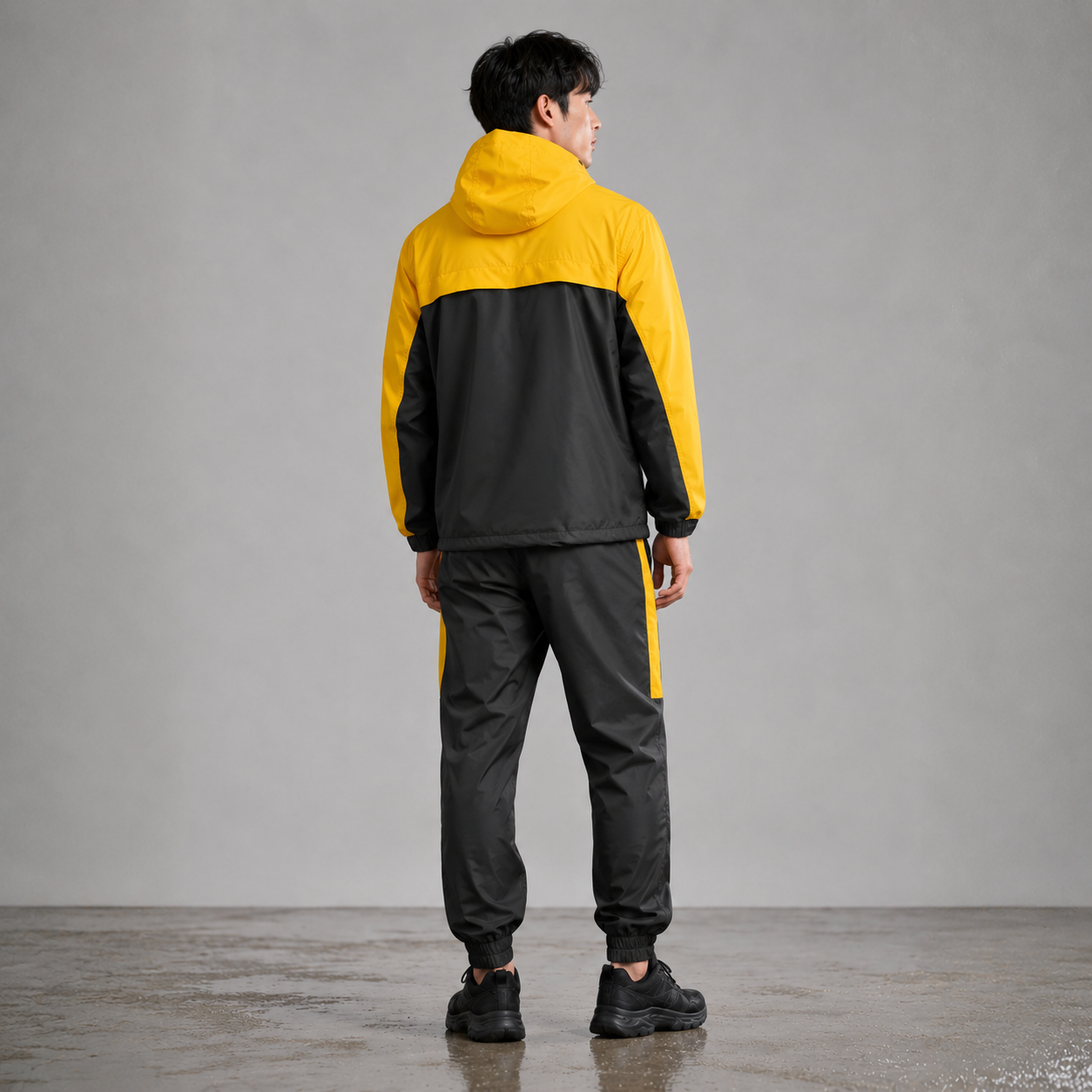 Men’s Waterproof Hooded Raincoat Set Black&Yellow